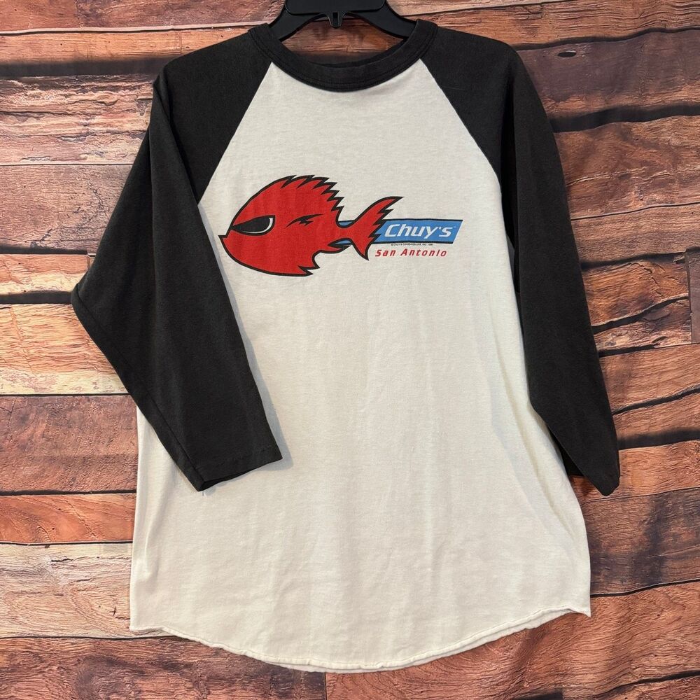 Augusta Sportswear Men's L White Black Chuy's San Antonio Raglan T-Shirt Vtg 90s